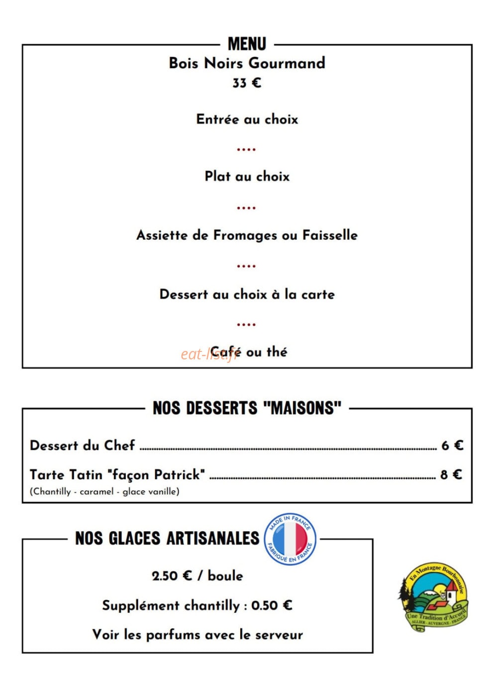L'Auberge Des Bois Noirs — carte page 6
