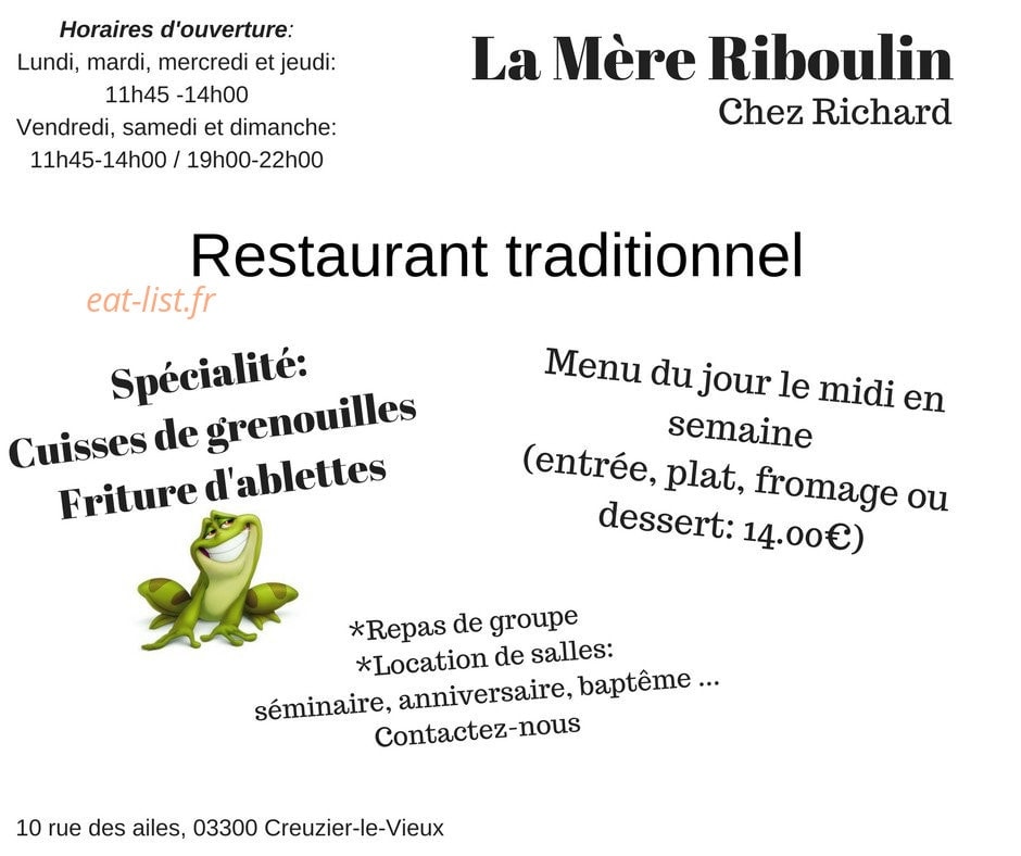 Carte et menu de La Mère Riboulin Chez Richard à Creuzier le Vieux — Prestation