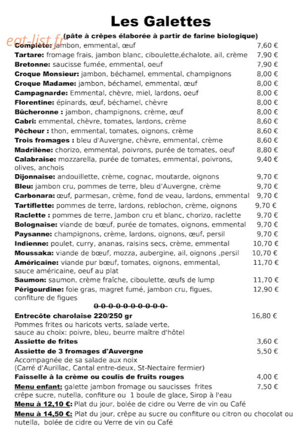 Crêperie du Théâtre — carte page 2