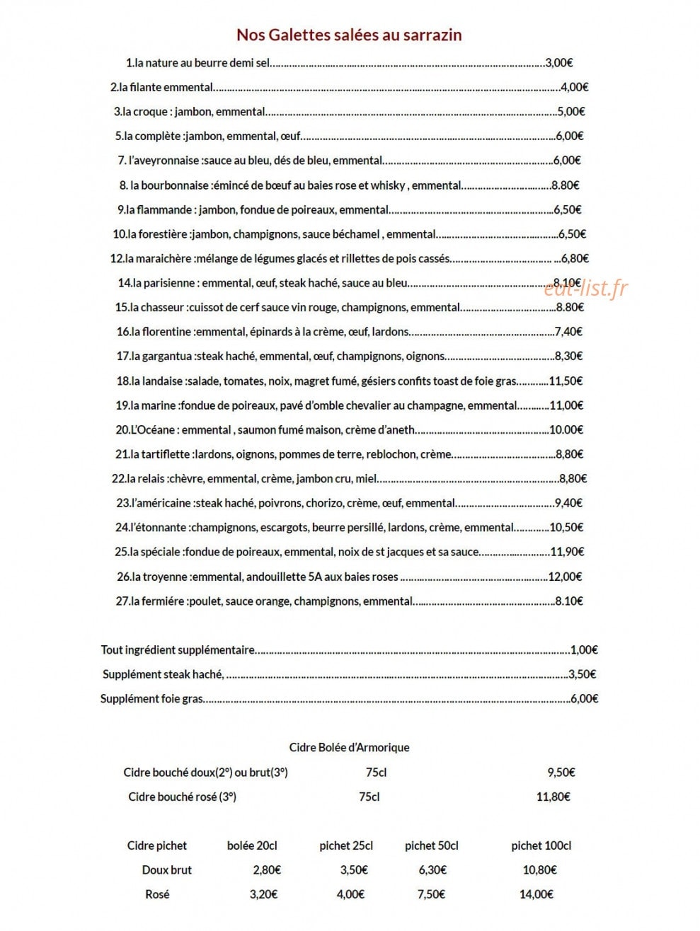 Le Relais du Vieux — carte page 2