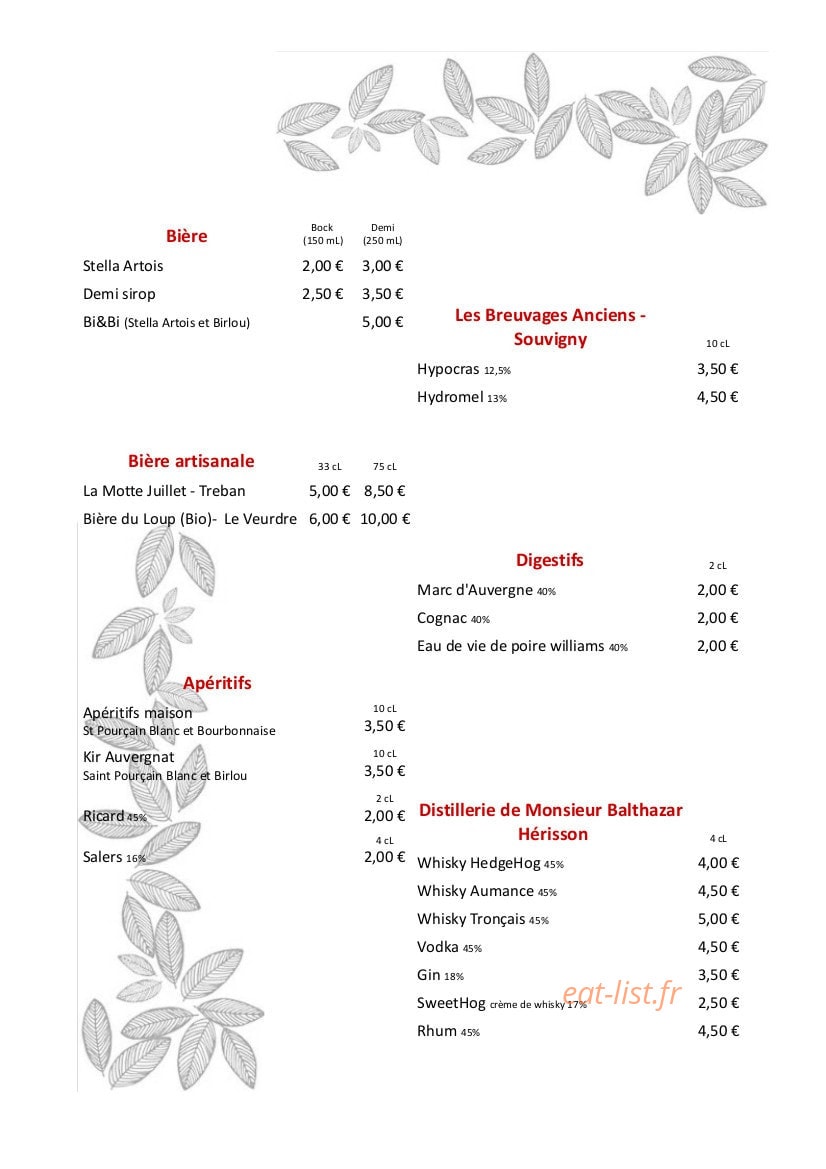 L'Auberge des Ormes — carte page 1