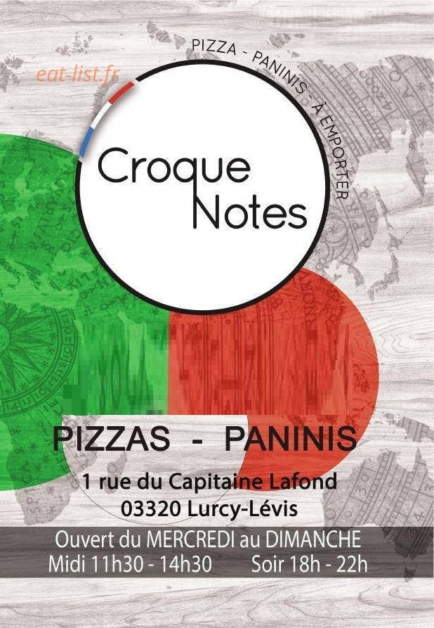 Croque Notes — carte page 1