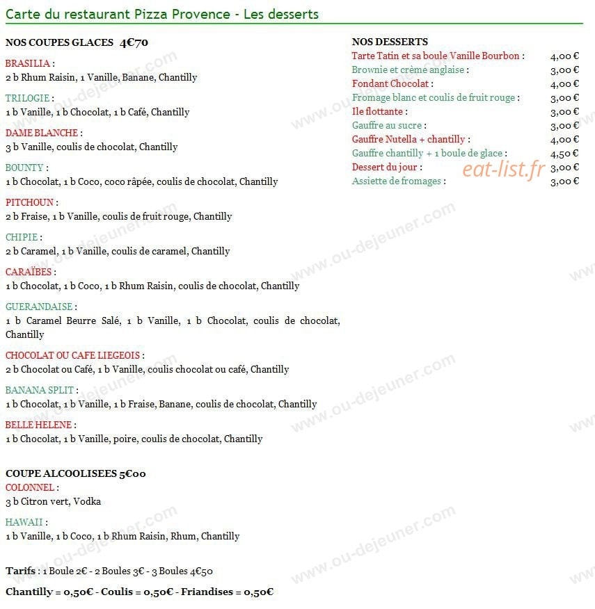 Pizza Provence — carte page 8