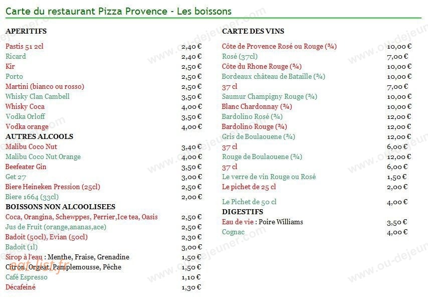 Pizza Provence — carte page 9