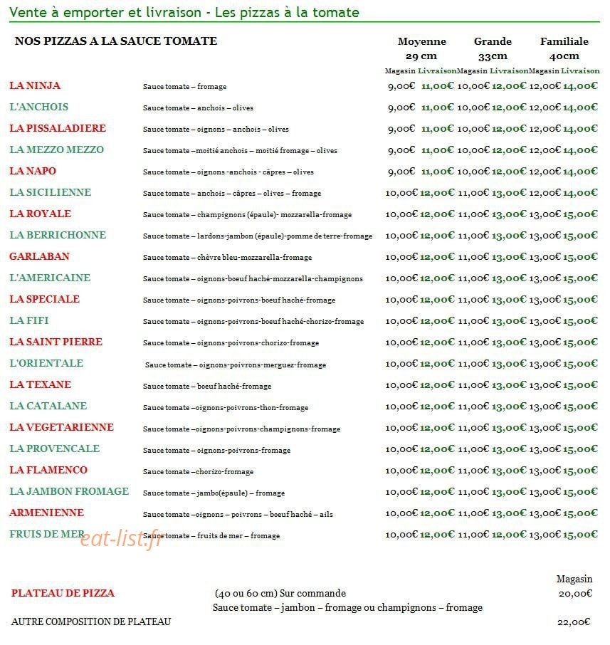 Pizza Provence — carte page 3