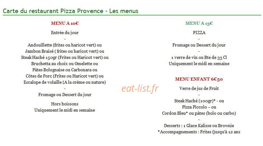 Pizza Provence — carte page 2