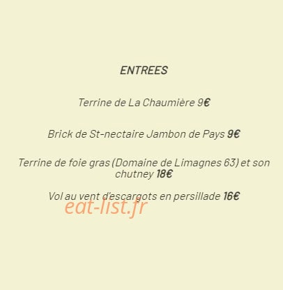 Auberge La Chaumière — carte page 1