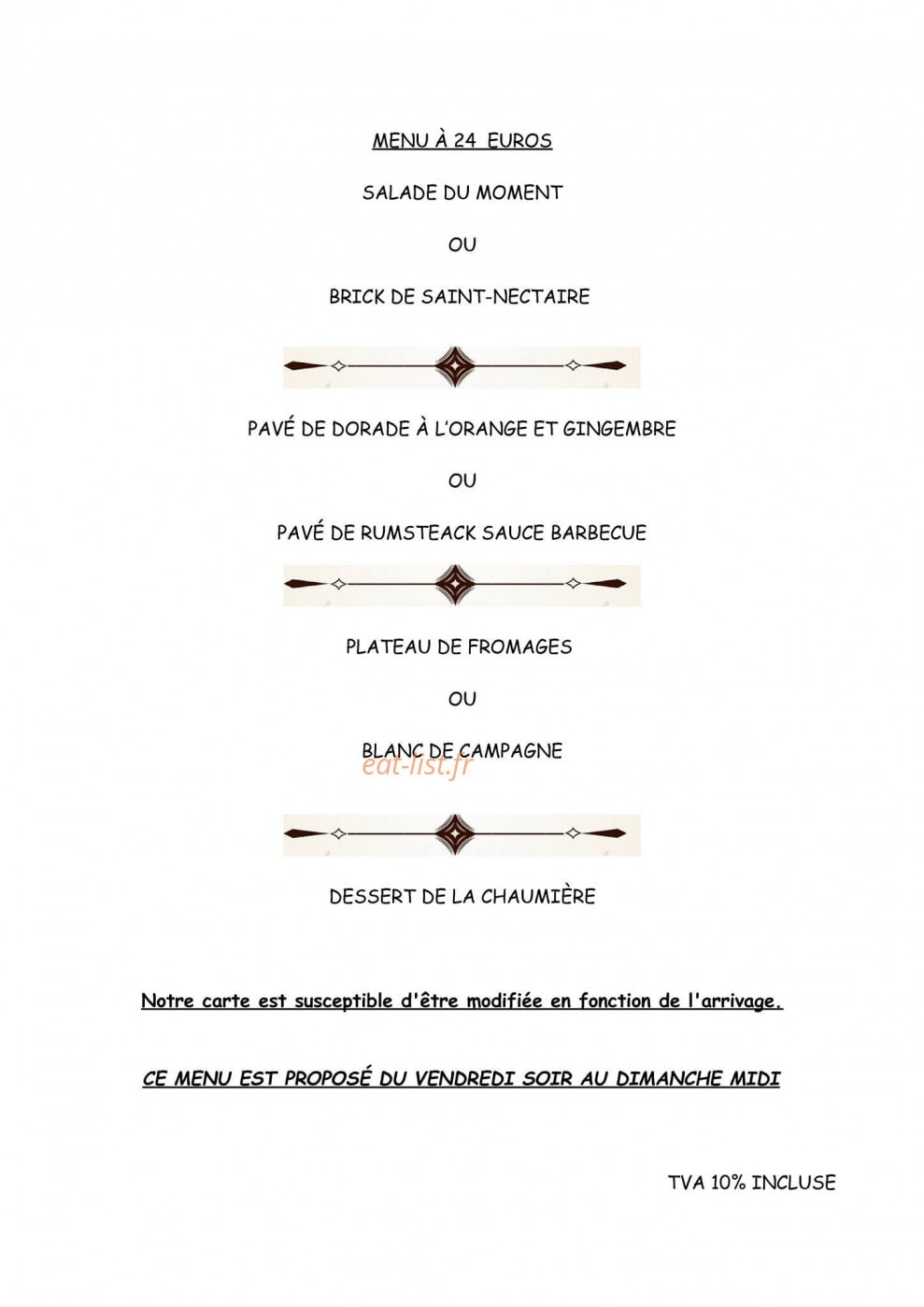 La Chaumière — carte page 1