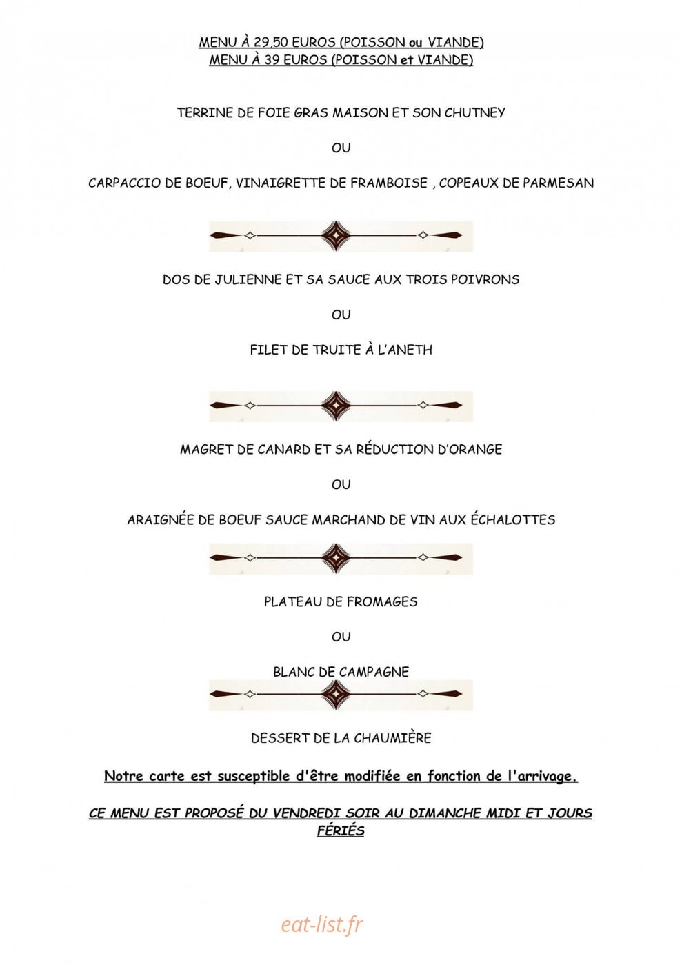 La Chaumière — carte page 2