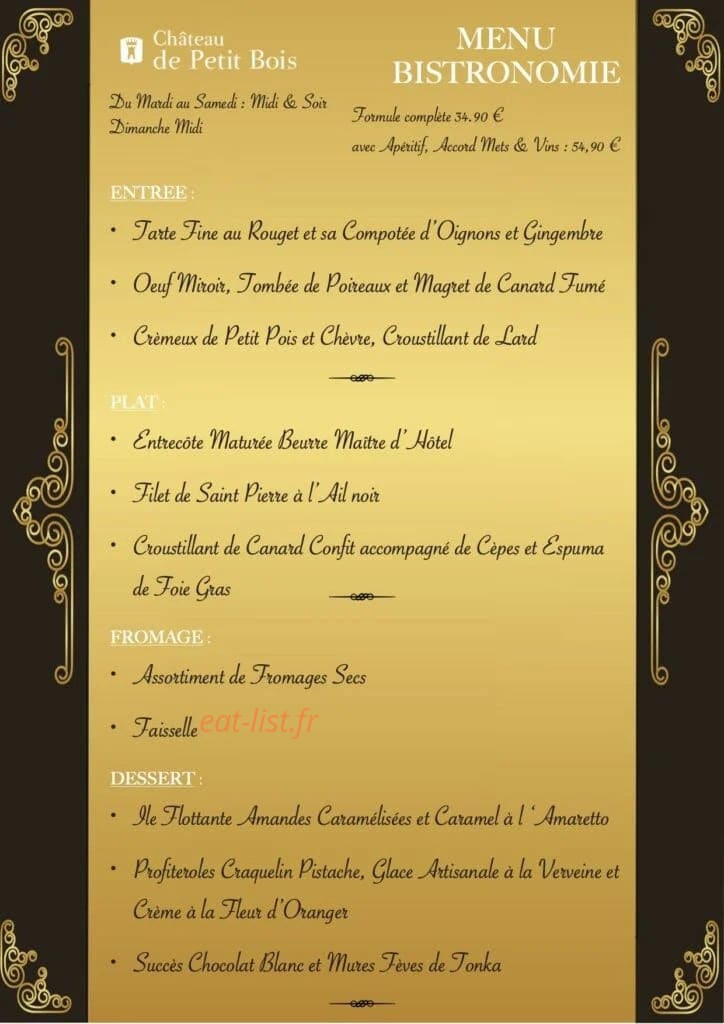 Restaurant du Château de Petit Bois — carte page 2