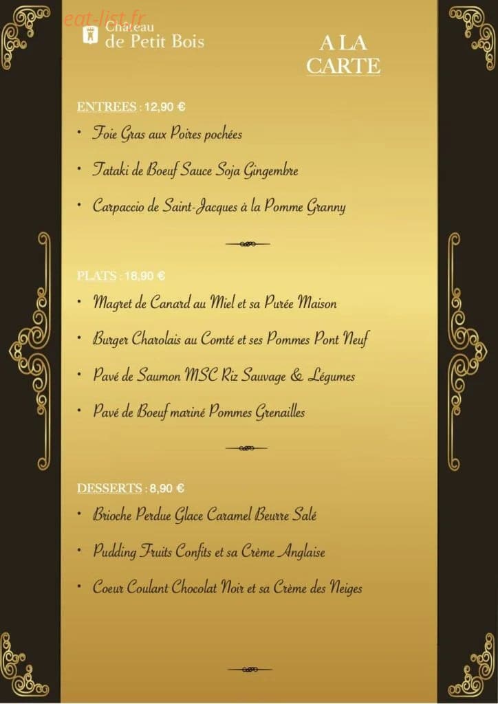 Restaurant du Château de Petit Bois — carte page 3