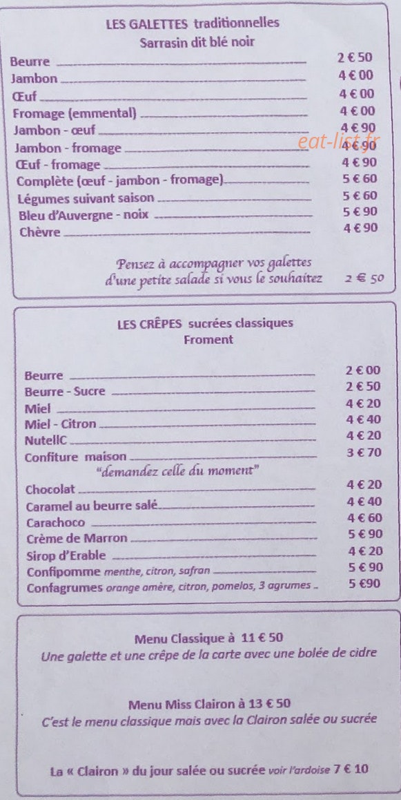 Miss Clairon — carte page 1
