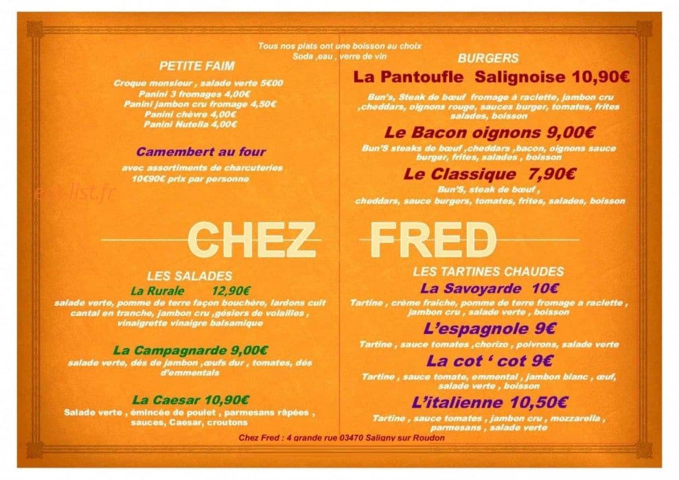 Chez Fred — carte page 1