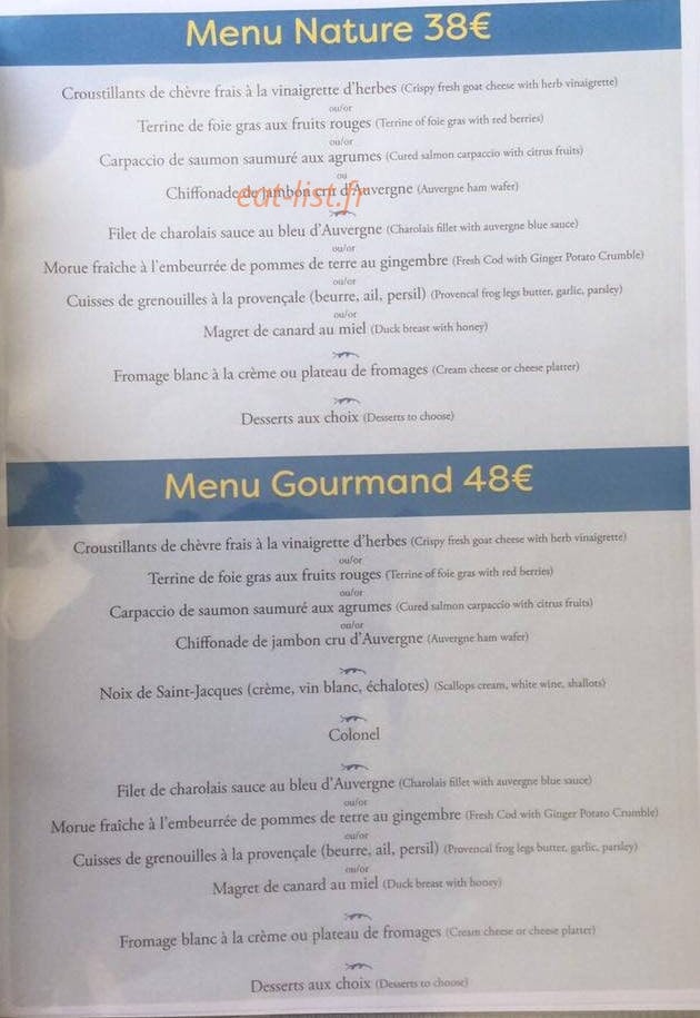 Auberge des aubrelles à Saint Pourcain Sur Sioule - menu et photos