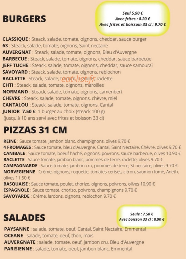 Burger Paradise — carte page 2