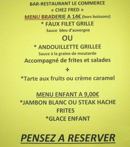 Café Restaurant du Commerce — carte page 1