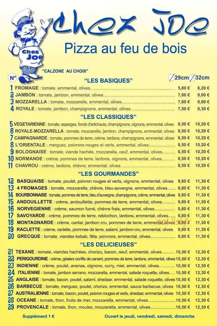 Joe-pizza — carte page 1