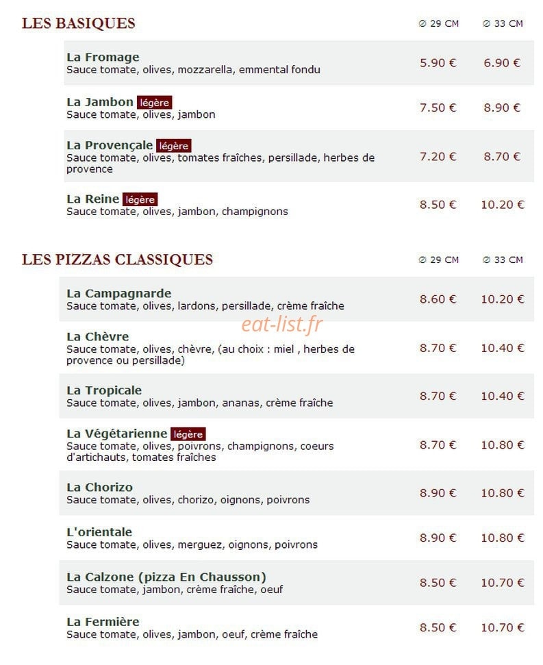 Le Kiosque à Pizzas — carte page 1