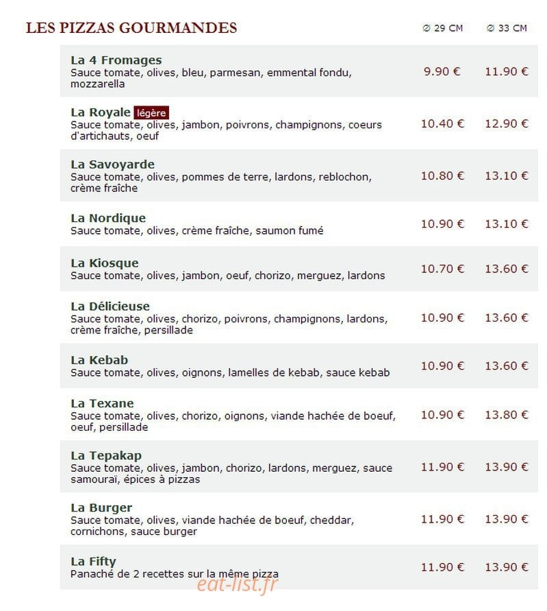 Le Kiosque à Pizzas — carte page 2