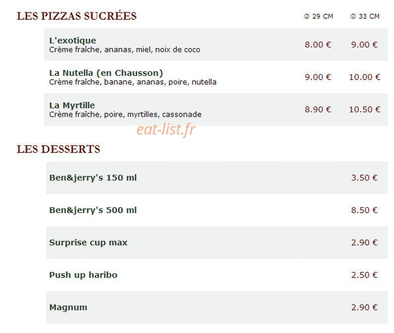 Le Kiosque à Pizzas — carte page 4