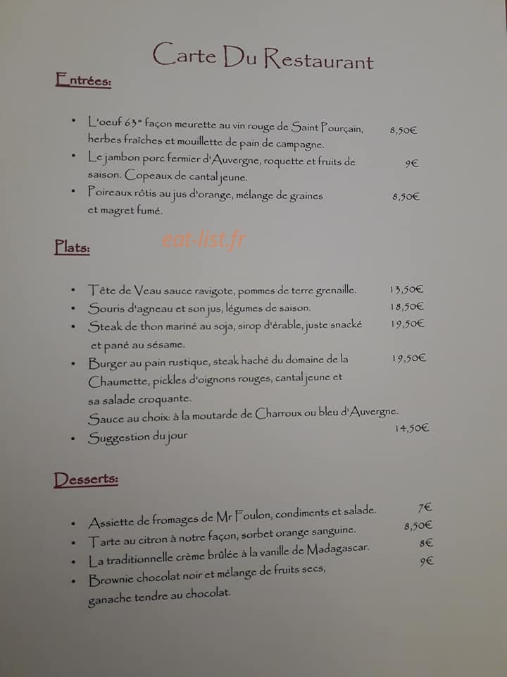 Restaurant Germaine et Alice — carte page 1