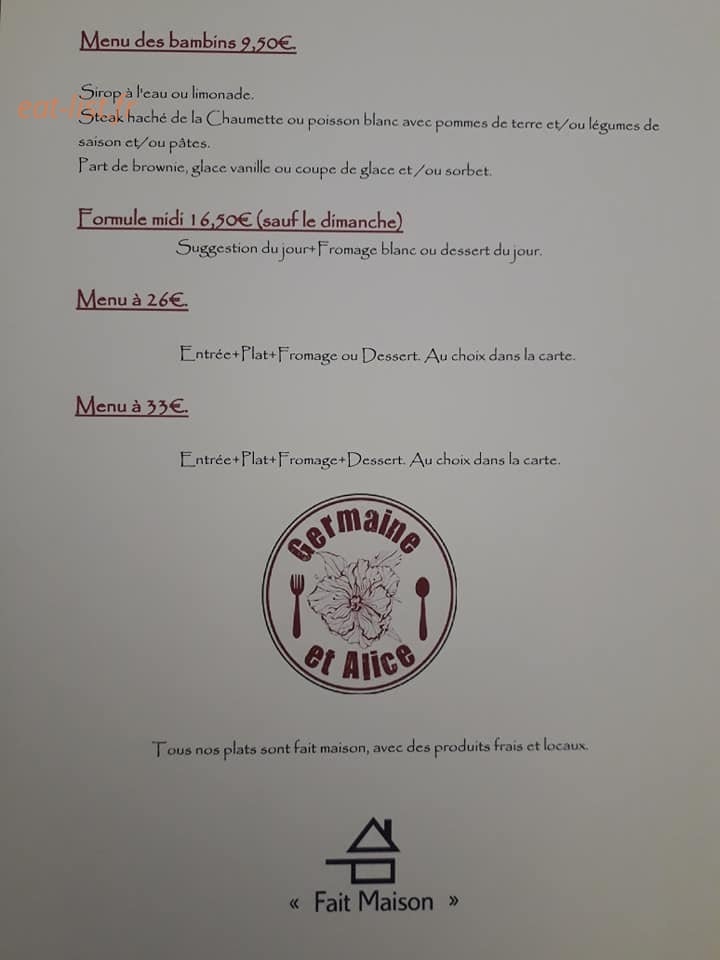 Restaurant Germaine et Alice — carte page 2