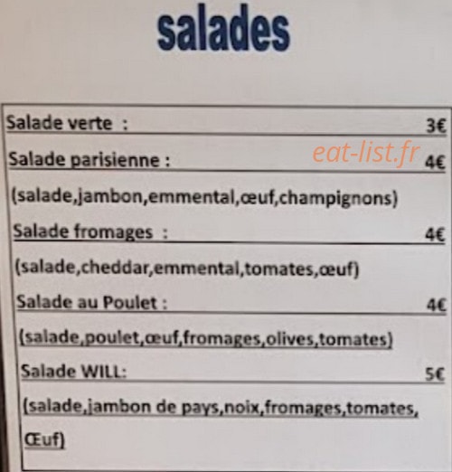 Snack le will — carte page 1