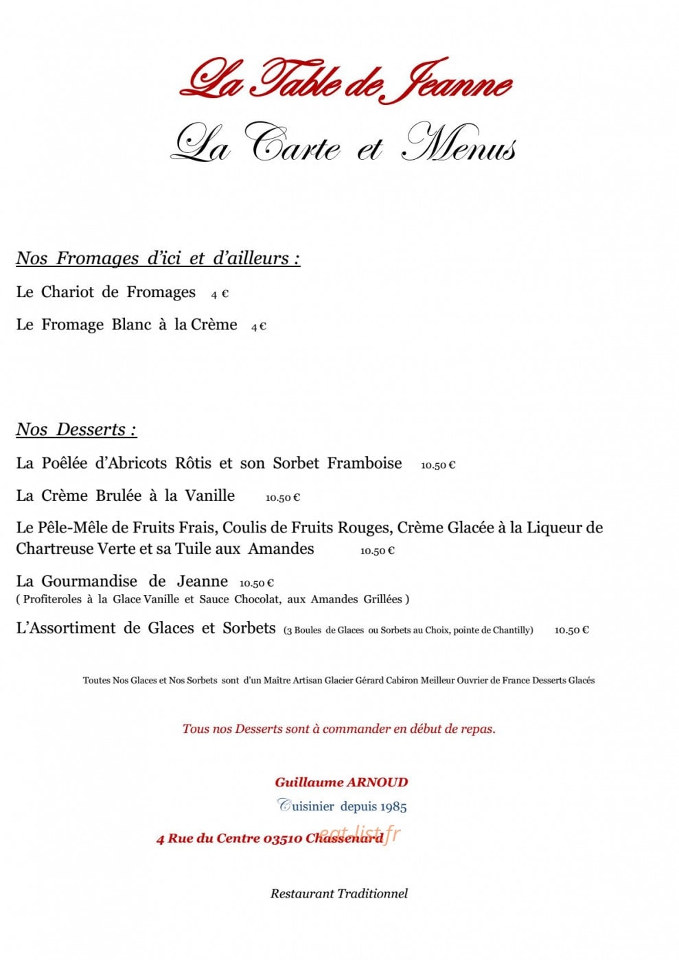 La Table de Jeanne — carte page 3