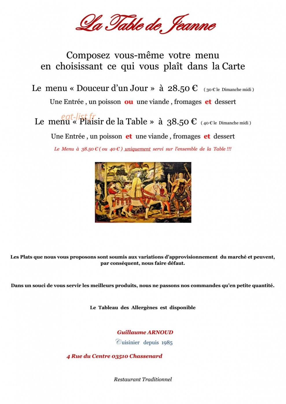 La Table de Jeanne — carte page 1
