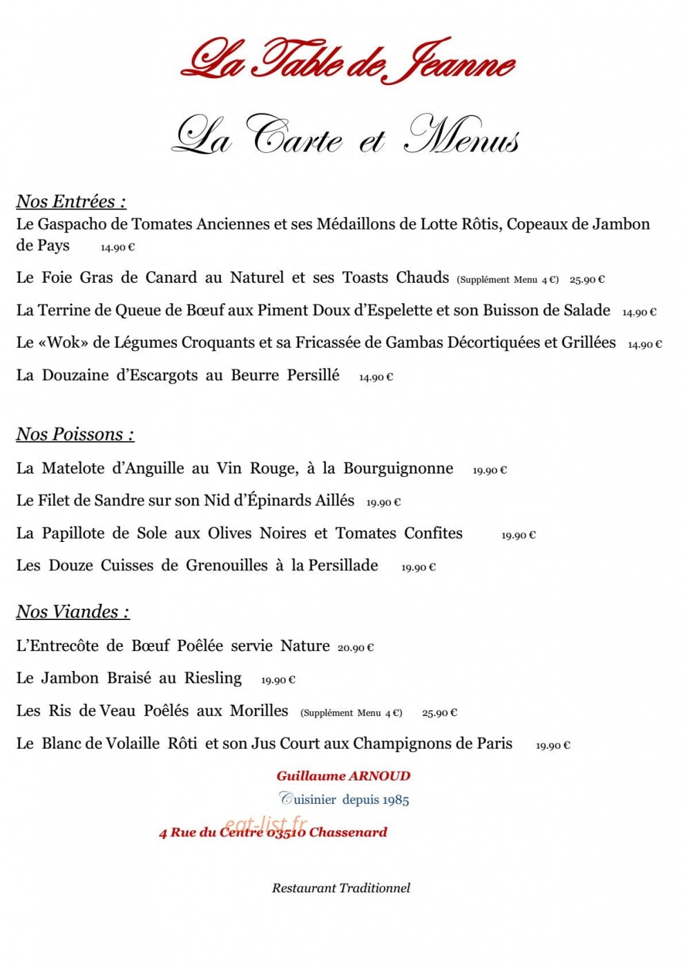 La Table de Jeanne — carte page 2