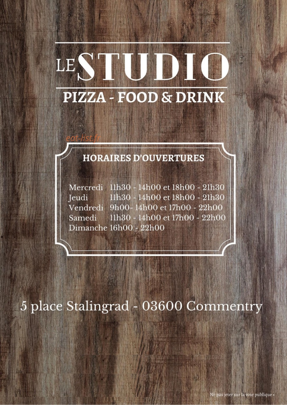 Le Studio Pizz — carte page 1