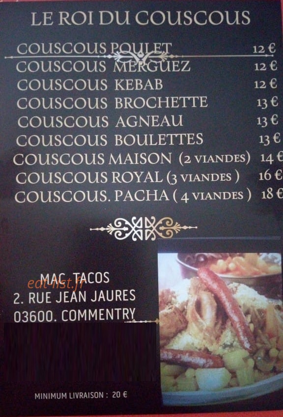 Mac Tacos — carte page 1