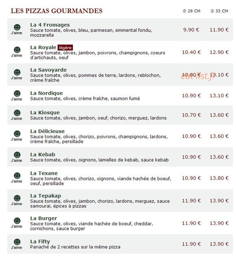 Le Kiosque à Pizzas — carte page 2