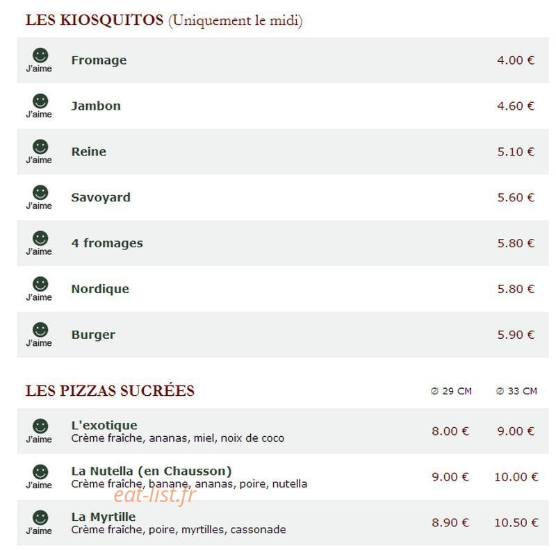 Le Kiosque à Pizzas — carte page 4