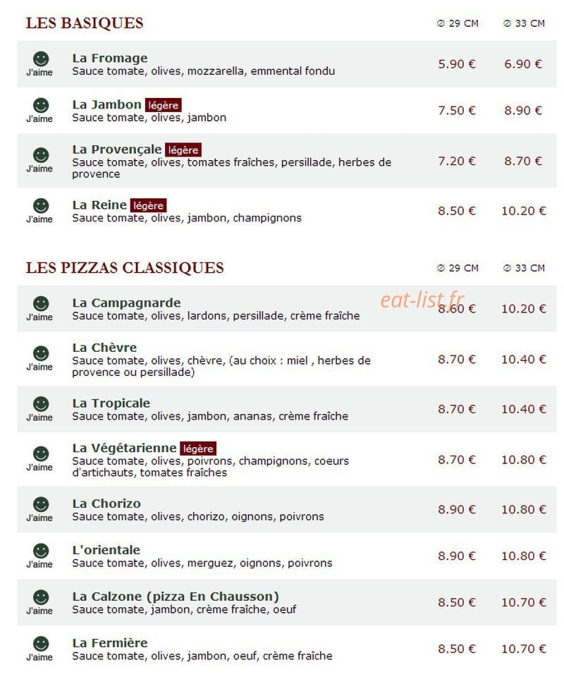 Le Kiosque à Pizzas — carte page 1