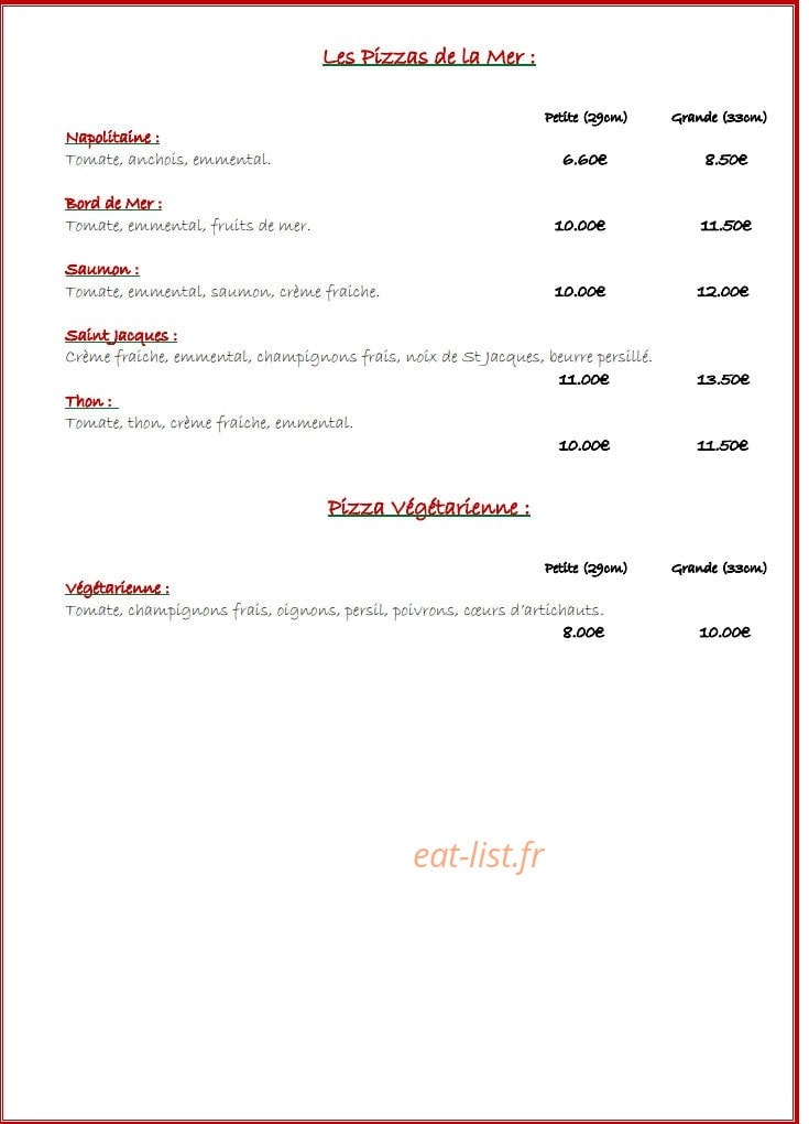 Pizza Xhaflaire — carte page 2