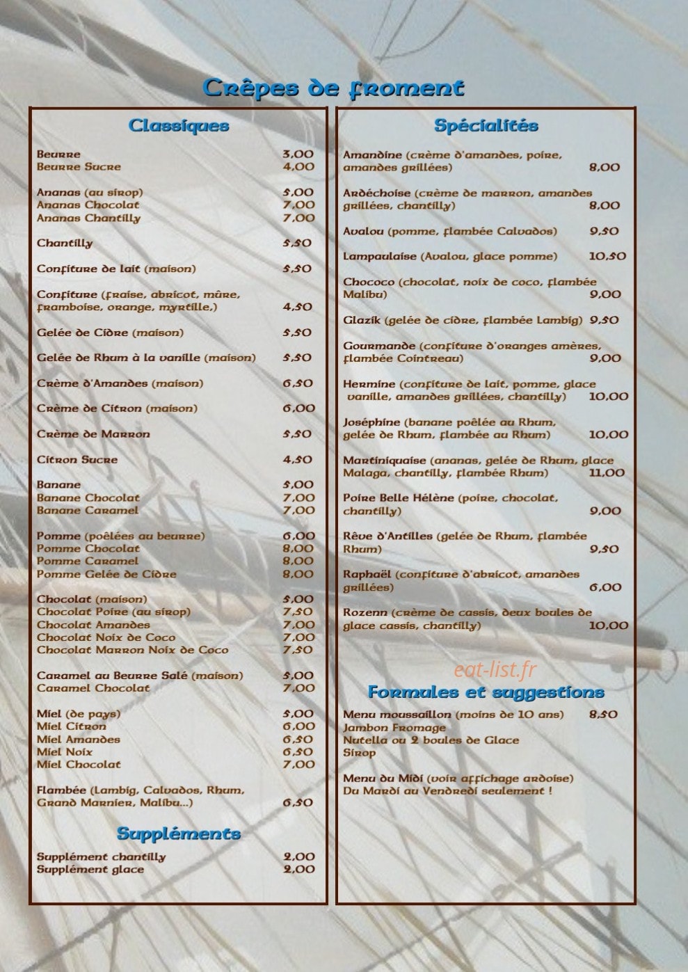 Creperie Les Boucaniers — carte page 2
