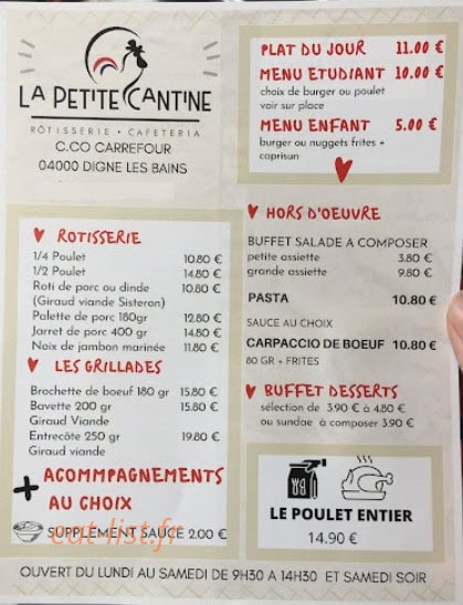 La Petite Cantine — carte page 1