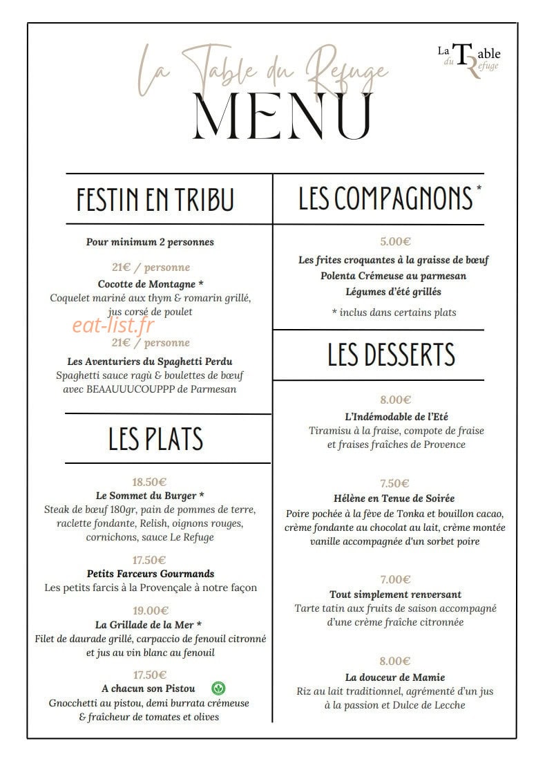La Table du Refuge — carte page 4