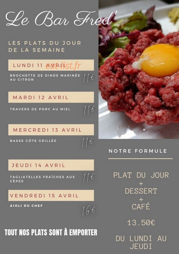 Le Bar Fred — carte page 1