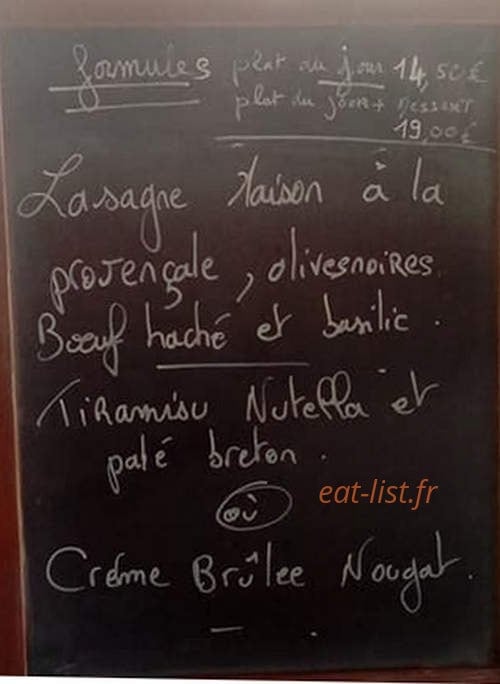 Restaurant du Lac — carte page 1