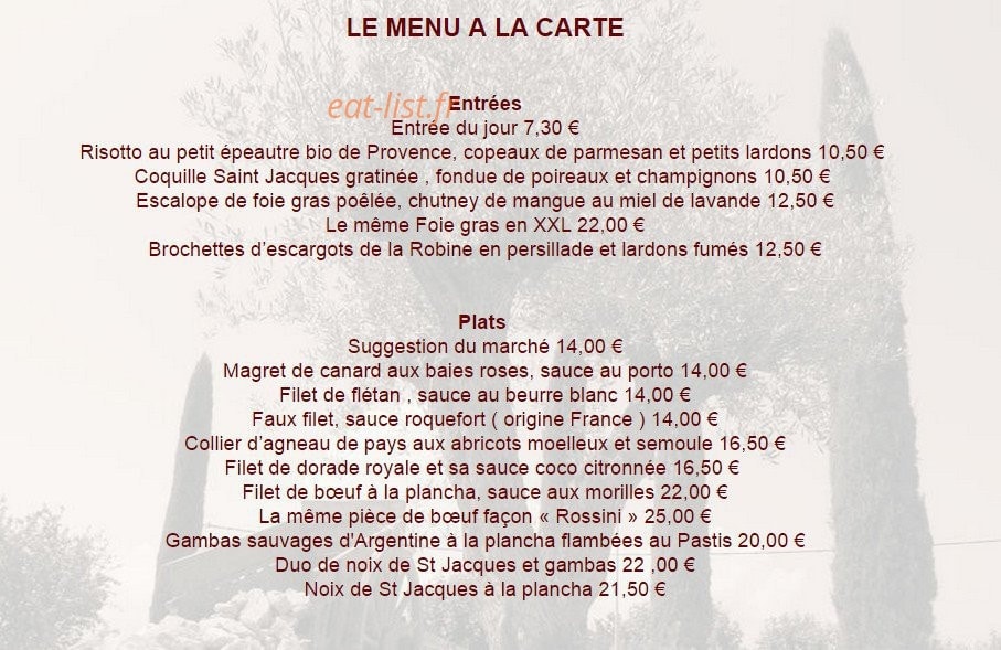 Restaurant L'Olivier — carte page 1