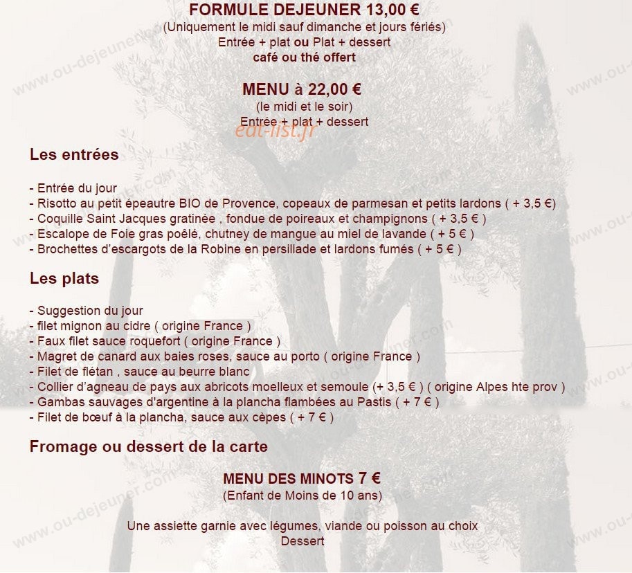 Restaurant L'Olivier — carte page 2