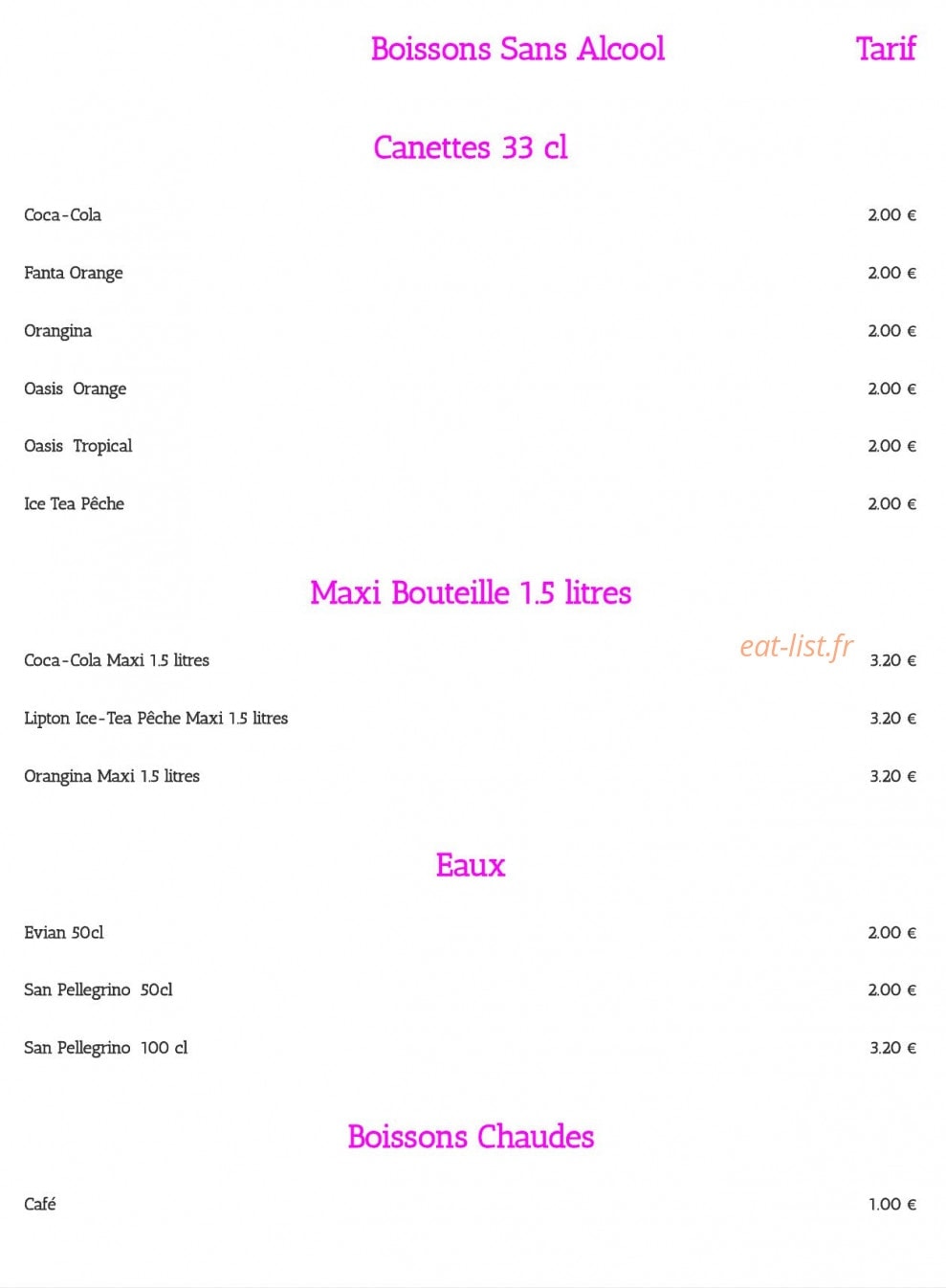 Tivoli Pizza — carte page 2