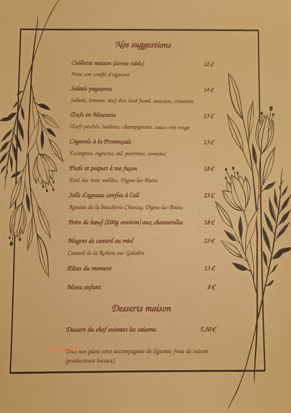 Les Mets du Galabre — carte page 1