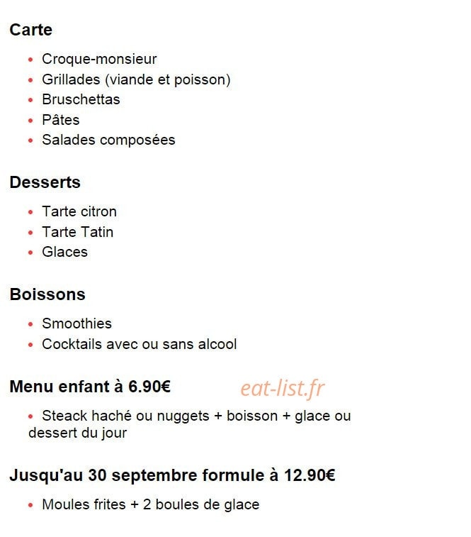 Brasserie Le Mirador — carte page 1