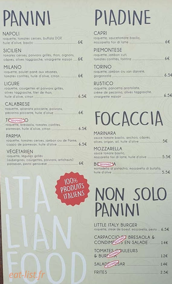 Italian Food — carte page 1