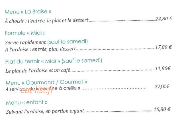 La Braise — carte page 1