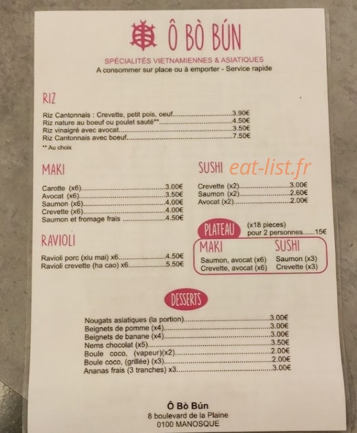 O Bo Bun — carte page 1