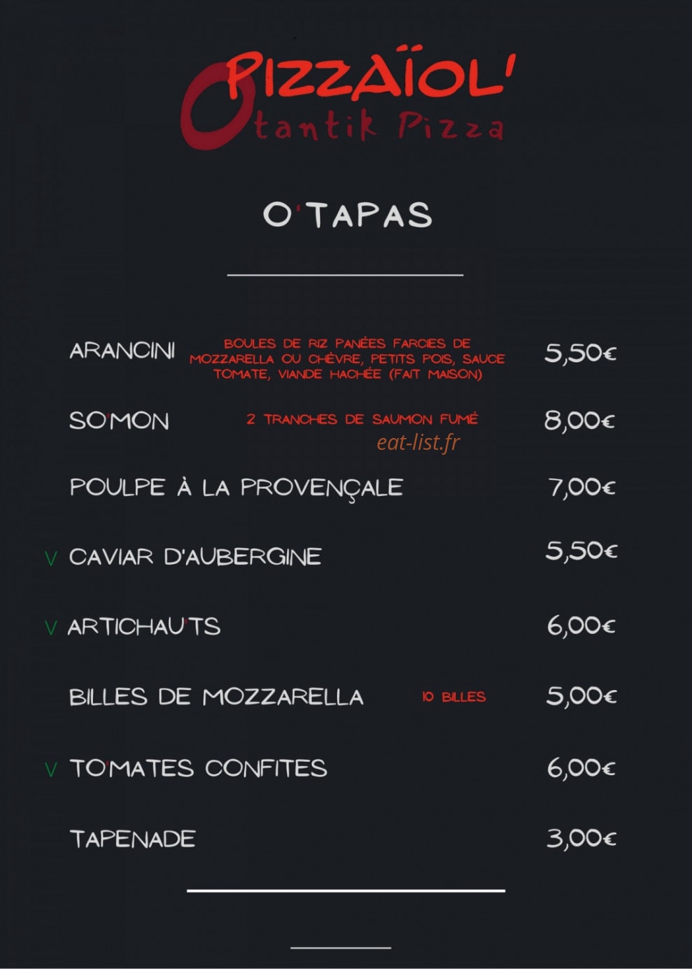 O Pizzaïol' — carte page 1